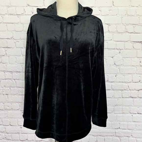 PHILOSOPHY Long Sleeve Straight Hem Black Velour Hoodie--NWT--PL - Picture 10 of 16